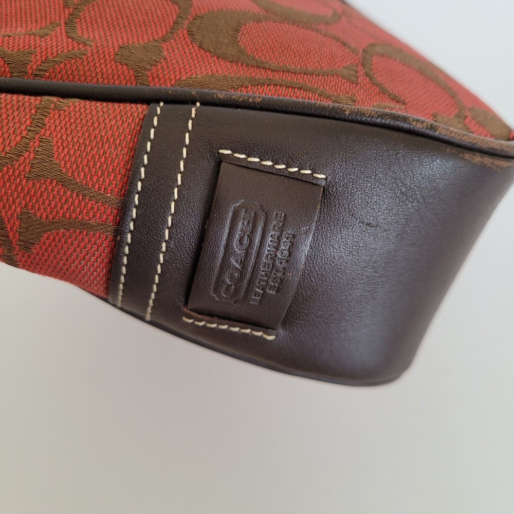 COACH Hampton Clip Brown Red Signature Jacquard Hobo Shoulder Bag 6091 Small - Picture 12 of 15
